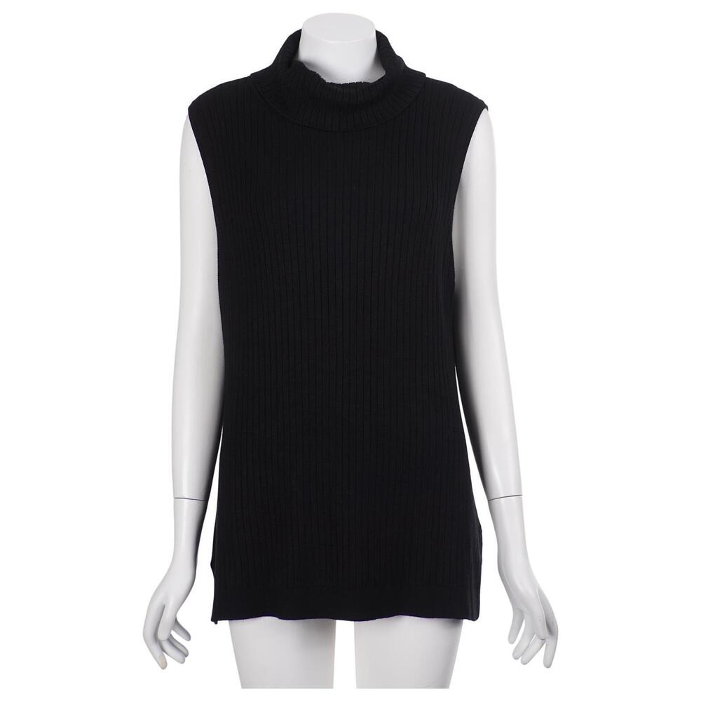 Soft Surroundings Sweater M Black Ribbed Knit Stretch Turtleneck Sleeveless